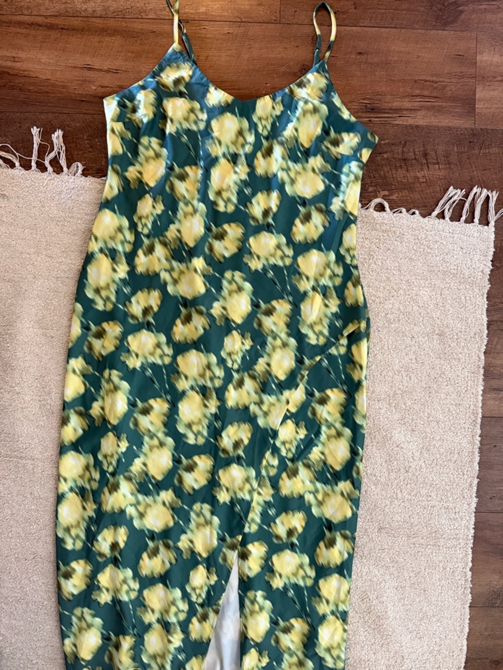 Yellow Floral Slip Dress - Green and Yellow
